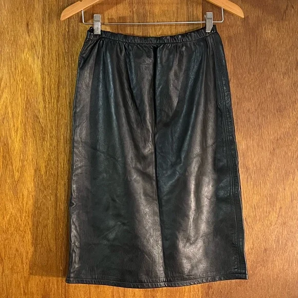 MARY DADAS Black Leather Vintage Skirt Sz 8 - Picture 2 of 6